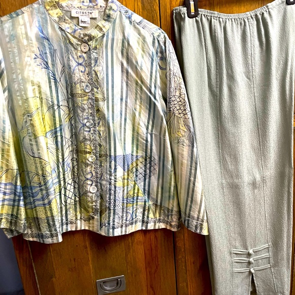 Special! CITRON SANTA MONICO 100% SILK 2-PIECE CAPRI OUTFIT $29 - Picture 2 of 11